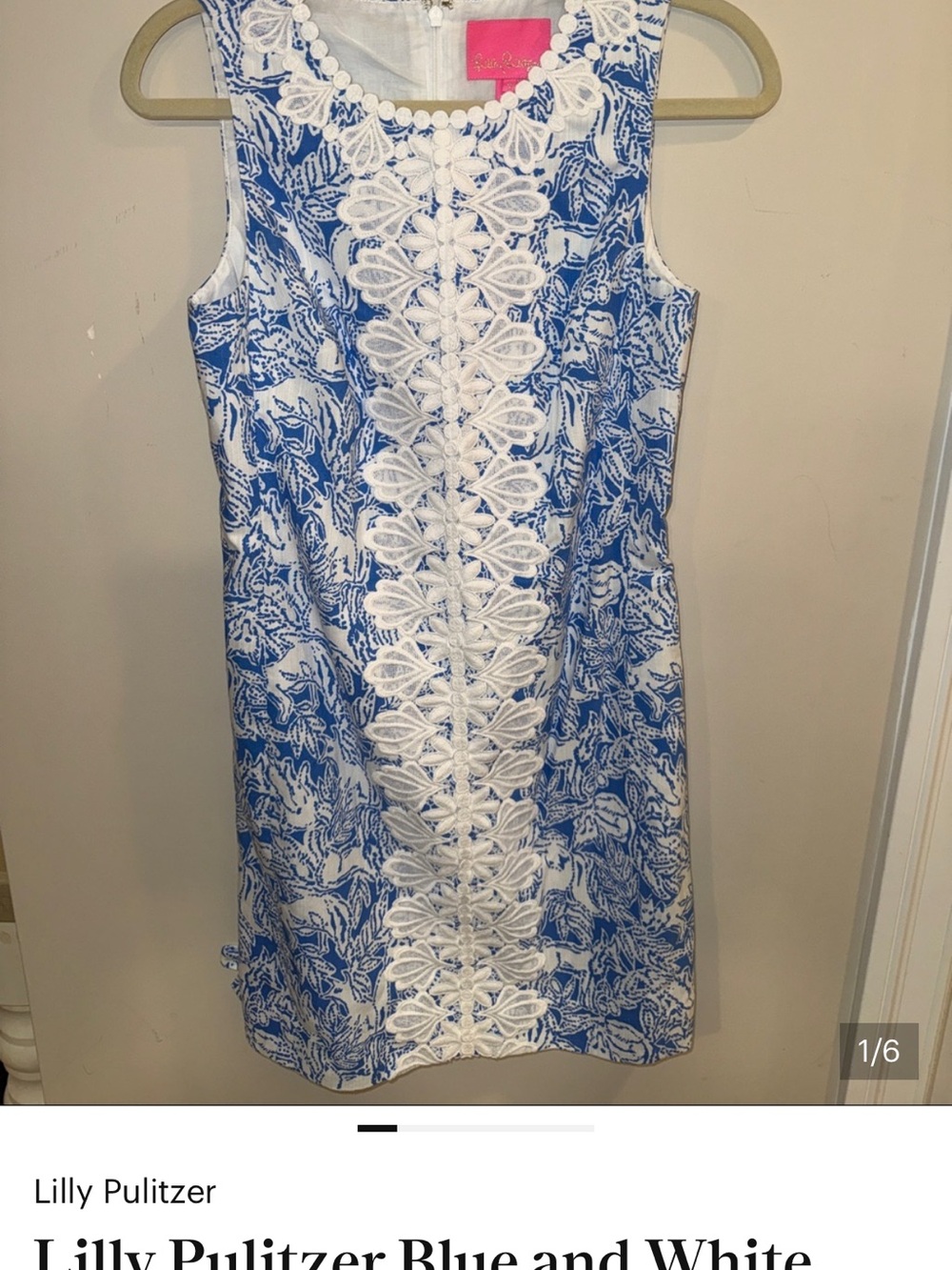 Lilly Pulitzer Blue & White Floral Lace-Trim Sleeveless Dress